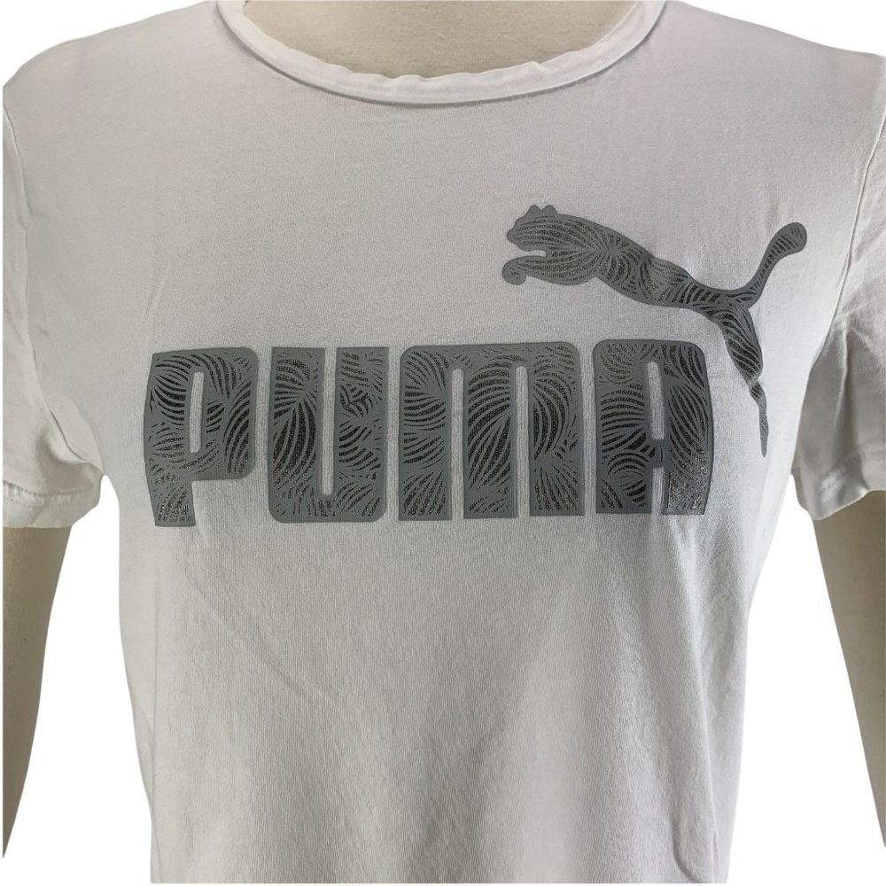 PUMA XL T Shirt White Gray Sparkle Glitter Logo Short Sleeve Athletic Sports Ath - Picture 2 of 5